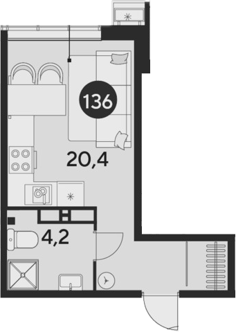 Студия, 24.6 м², 10/16 этаж, ЖК «Парк Победы»
