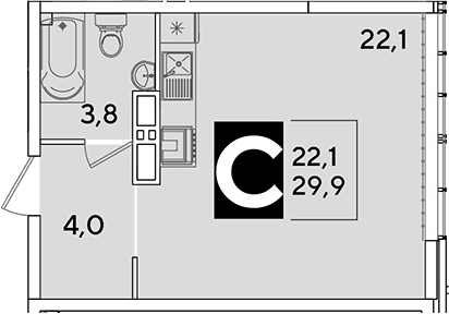 Студия, 29.9 м², 15/16 этаж, ЖК «Самолет»