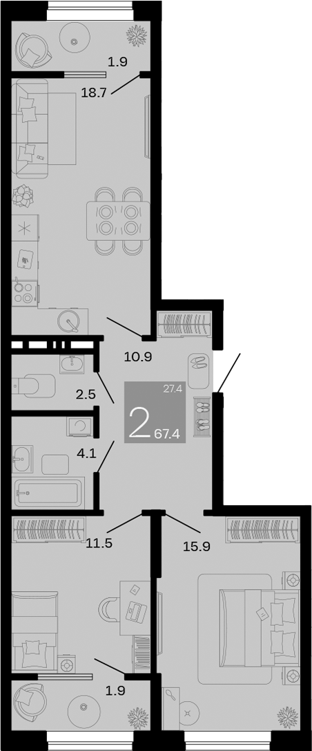Продается 2-комн. квартира, 63.6 м²