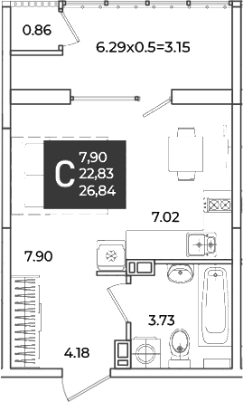 Студия, 22.83 м², 6/18 этаж, ЖК «Образцово»