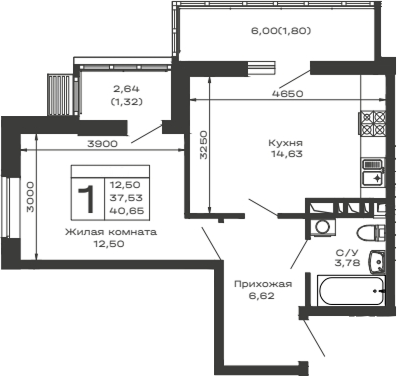Продается 1-комн. квартира, 37.53 м²