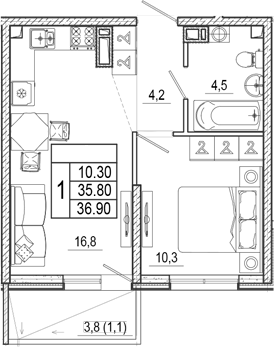 2-комн., 35.8 м², 2/17 этаж, ЖК «Лестория»