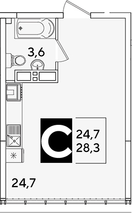 Студия, 28.3 м², 16/16 этаж, ЖК «Самолет»