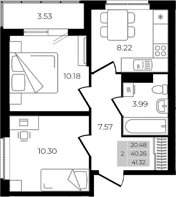 Продается 2-комн. квартира, 40.26 м²