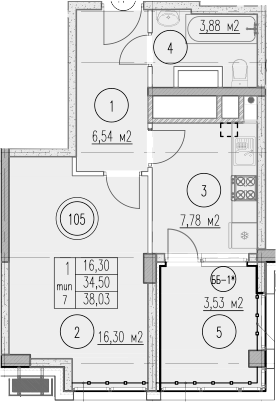 1-комн., 34.5 м², 8/10 этаж, ЖК «Agoy Park Residence by Lavicon»