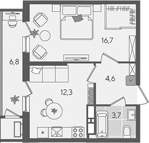 1-комн., 37.3 м², 22/24 этаж, ЖК «Рекорд»