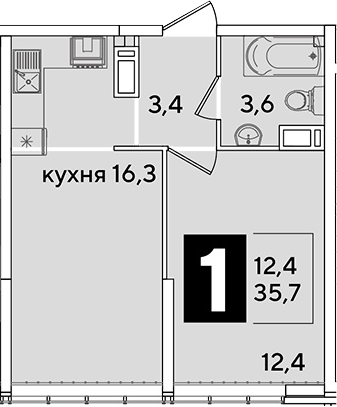 Продается 2-комн. квартира, 35.7 м²