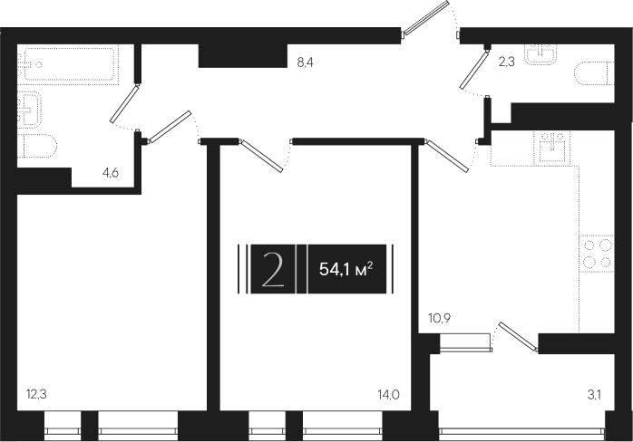 2-комн., 52.55 м², 12/18 этаж, ЖК «Эрмитаж»