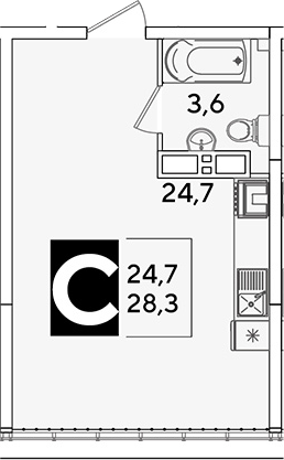 Студия, 28.3 м², 16/16 этаж, ЖК «Самолет»