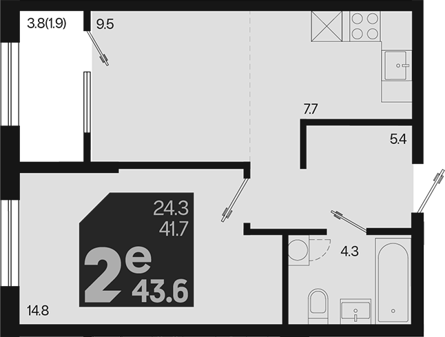 2-комн., 41.7 м², 2/18 этаж, ЖК «Первое место»
