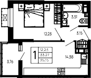 1-комн., 33.27 м², 8/14 этаж, ЖК «Эпос»
