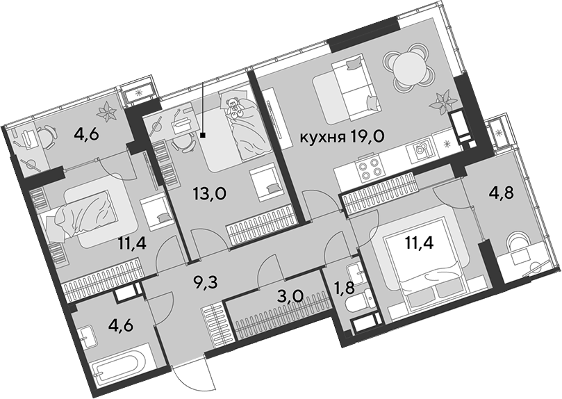 Продается 4-комн. квартира, 73.5 м²