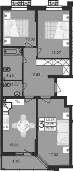Продается 3-комн. квартира, 76.25 м²