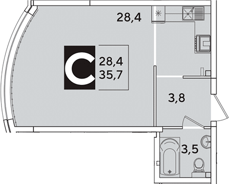 Студия, 35.7 м², 2/16 этаж, ЖК «Самолет»