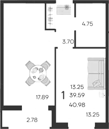 1-комн., 39.59 м², 2/9 этаж, ЖК «Дом 101»