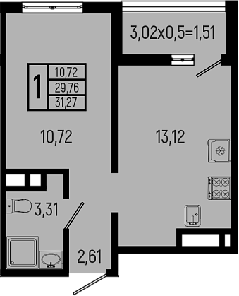 1-комн., 29.76 м², 17/18 этаж, ЖК «Ботаника Хиллс»
