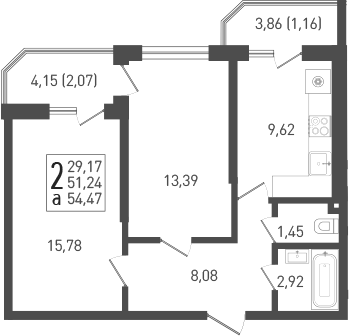 2-комн., 52.3 м², 21/22 этаж, ЖК «ЖК «Кубанская Крепость»»