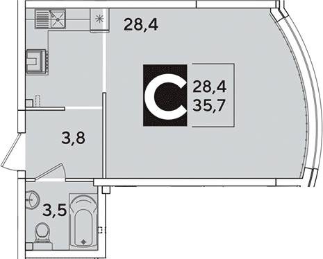 Студия, 35.7 м², 2/16 этаж, ЖК «Самолет»