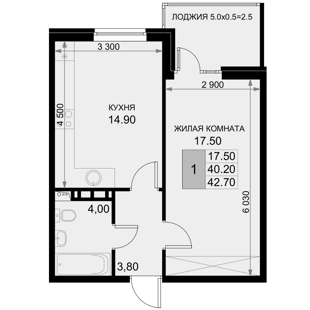 1-комн., 38.4 м², 7/7 этаж, ЖК «История»