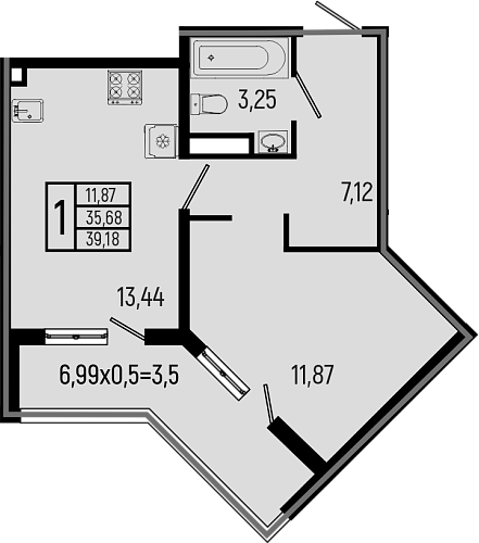 1-комн., 35.68 м², 8/9 этаж, ЖК «Ботаника Хиллс»