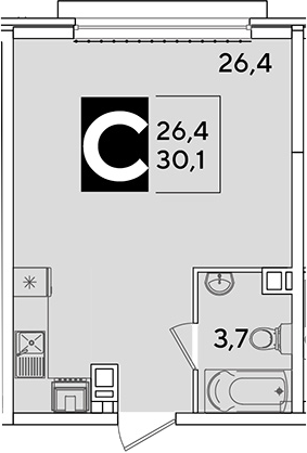 Студия, 30.1 м², 3/16 этаж, ЖК «Самолет»