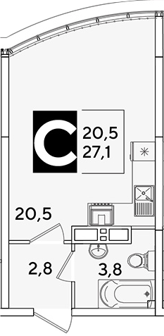 Студия, 27.1 м², 16/16 этаж, ЖК «Самолет»