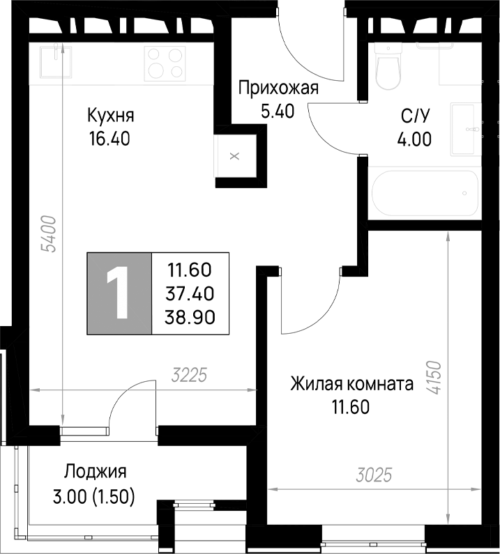 1-комн., 37.4 м², 3/9 этаж, ЖК «На высоком берегу»