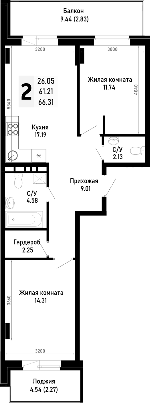 Продается 2-комн. квартира, 61.21 м²