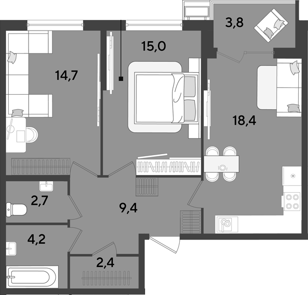 Продается 3-комн. квартира, 66.8 м²
