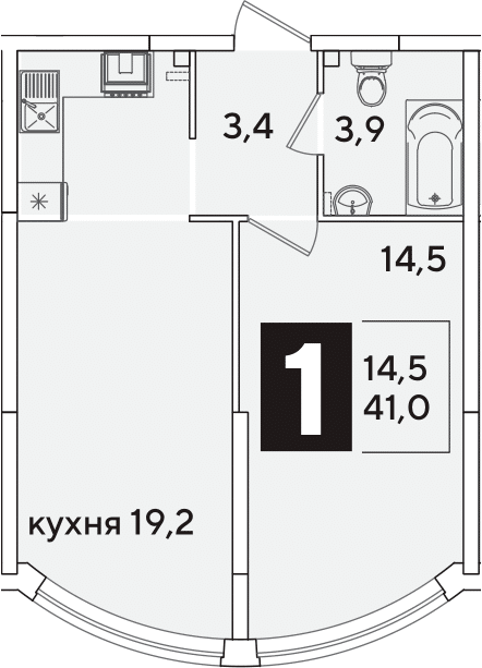 2-комн., 41 м², 2/16 этаж, ЖК «Самолет»