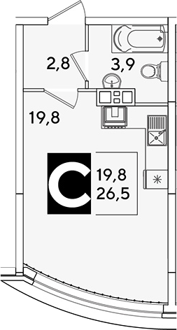 Студия, 26.5 м², 9/16 этаж, ЖК «Самолет»
