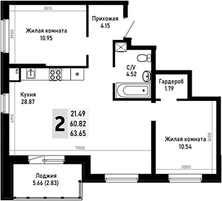 Продается 2-комн. квартира, 60.82 м²
