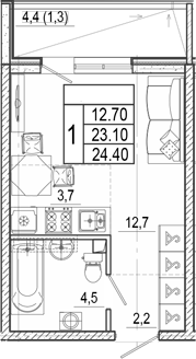 Студия, 23.1 м², 1/17 этаж, ЖК «Лестория»