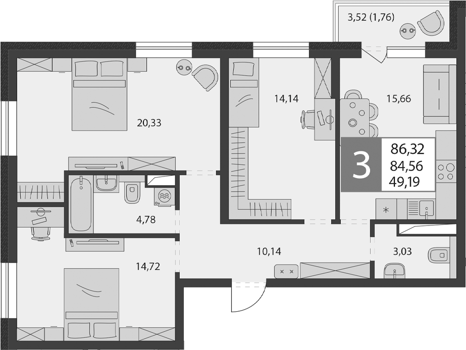 4+ комнаты, 82.8 м², 6/9 этаж, ЖК «К24»
