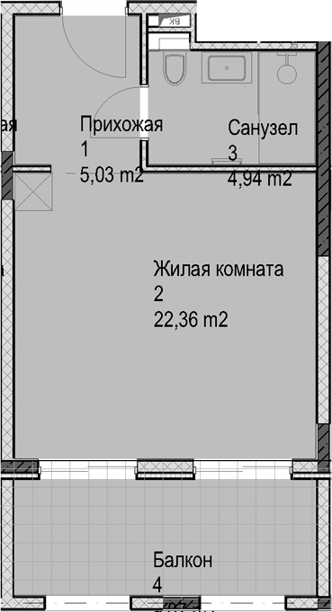 Студия, 32.33 м², 4/6 этаж, ЖК «Гостиничный комплекс Николай 1»