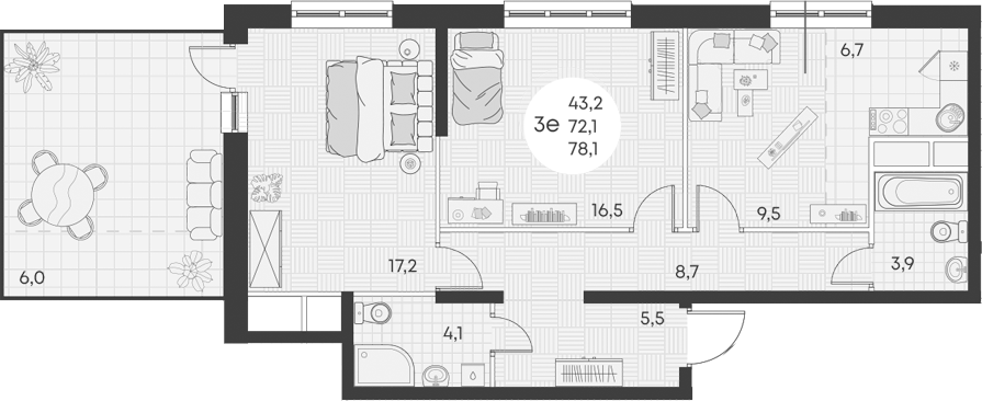 3-комн., 72.1 м², 16/17 этаж, ЖК «Грин Эппл»