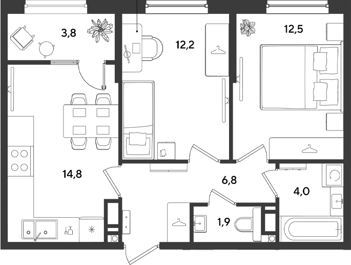 2-комн., 52.2 м², 8/18 этаж, ЖК «Ридз»