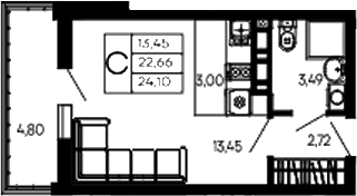 Студия, 22.66 м², 6/14 этаж, ЖК «Эпос»