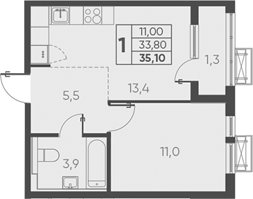 Продается 1-комн. квартира, 33.8 м²