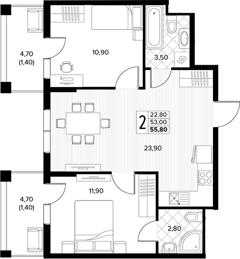 Продается 2-комн. квартира, 53 м²