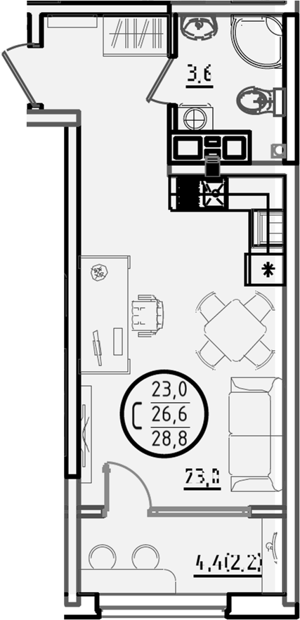 Студия, 26.6 м², 5/9 этаж, ЖК «Первое место»