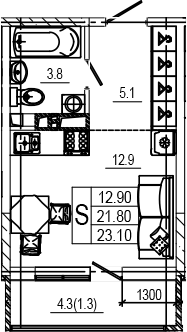 Студия, 22 м², 2/9 этаж, ЖК «Лето»