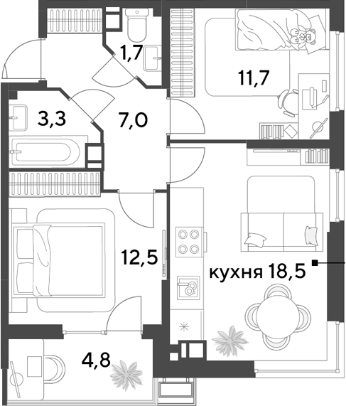 Продается 3-комн. квартира, 54.7 м²