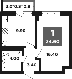1-комн., 33.6 м², 18/18 этаж, ЖК «НЕО-квартал Красная площадь»