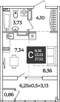 Студия, 23.53 м², 16/18 этаж, ЖК «Образцово»