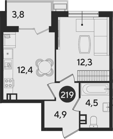 2-комн., 34.1 м², 5/9 этаж, ЖК «Парк Победы»