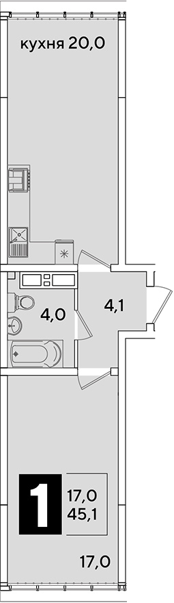 2-комн., 45.1 м², 16/16 этаж, ЖК «Самолет»