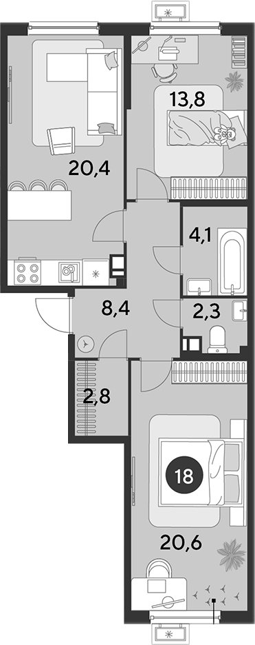 Продается 3-комн. квартира, 72.4 м²