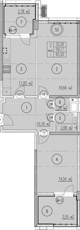 2-комн., 59.17 м², 8/10 этаж, ЖК «Agoy Park Residence by Lavicon»