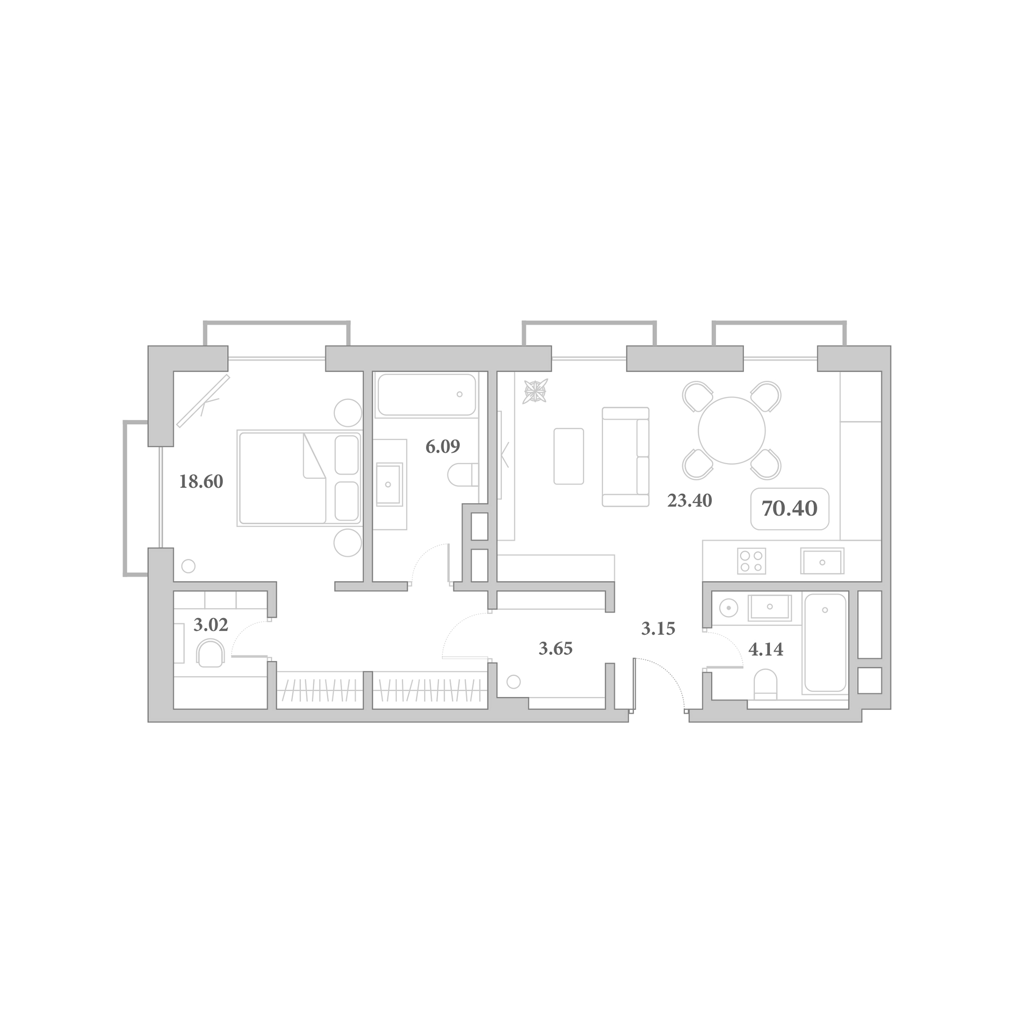 2-комн., 64 м², 5/7 этаж, ЖК «Граф Толстой»